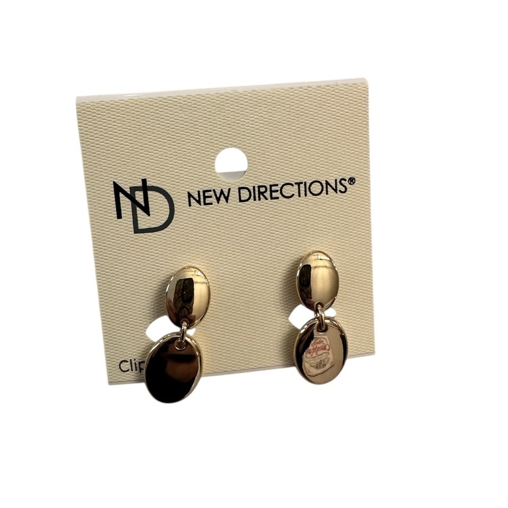 New Directions Women’s Shiny Gold 2 Tiered Clip-On Earrings NWT
